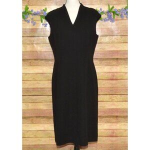 Talbots Ladies 12 Black Sleeveless V-Neck Sheath Midi LBD Dress Night Out Career